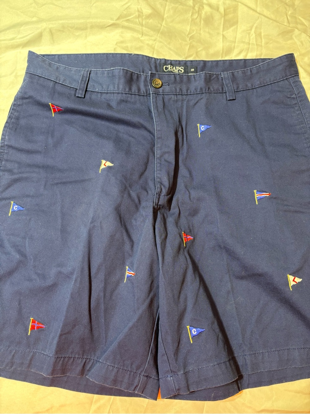 Chaps Golf Flag Embroidered Chino Shorts Mens 36 Navy Blue